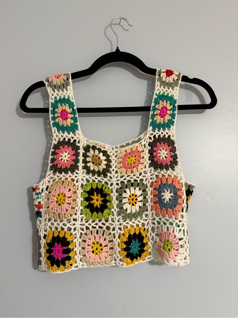 NWOT Handmade Crochet Granny Squares Multicolor Tank Top